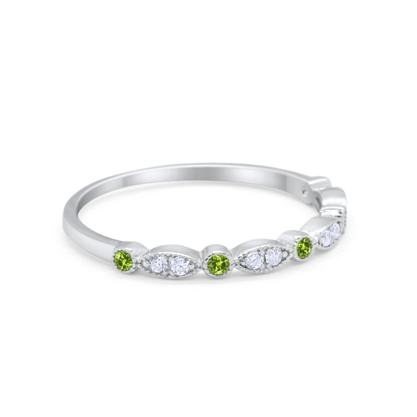 Art Deco Wedding Ring Round Eternity Simulated Peridot CZ