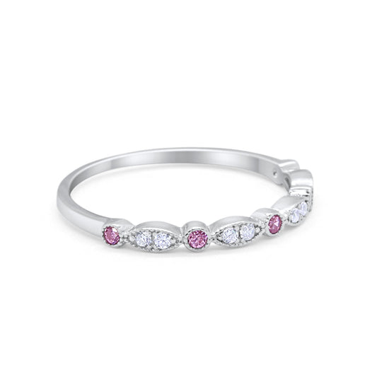 Half Eternity Wedding Band Round Simulated Pink CZ