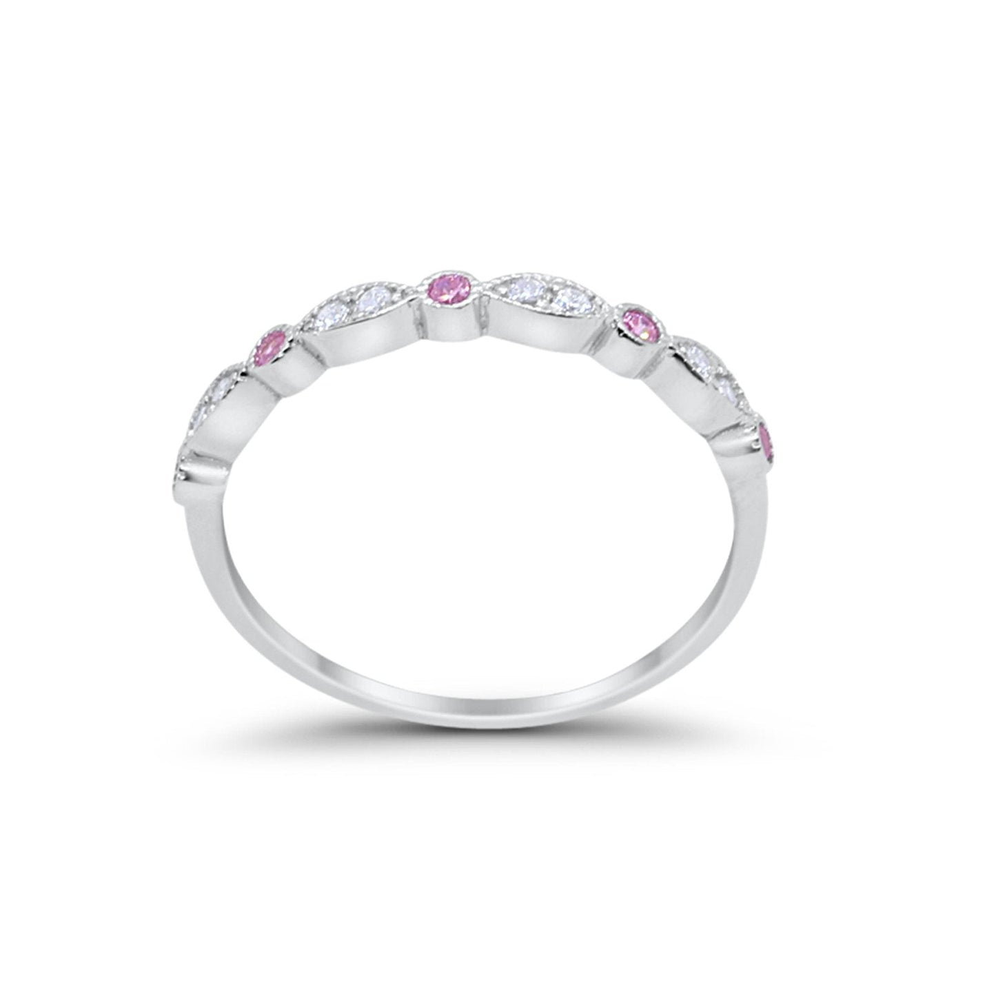 Half Eternity Wedding Band Round Simulated Pink CZ