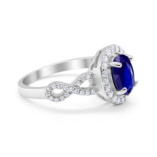 Art Deco Wedding Ring Oval Simulated Blue Sapphire CZ