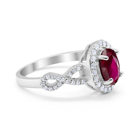 Art Deco Wedding Ring Oval Simulated Ruby CZ