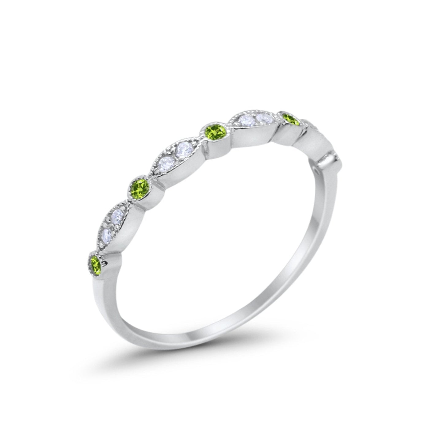 Art Deco Wedding Ring Round Eternity Simulated Peridot CZ