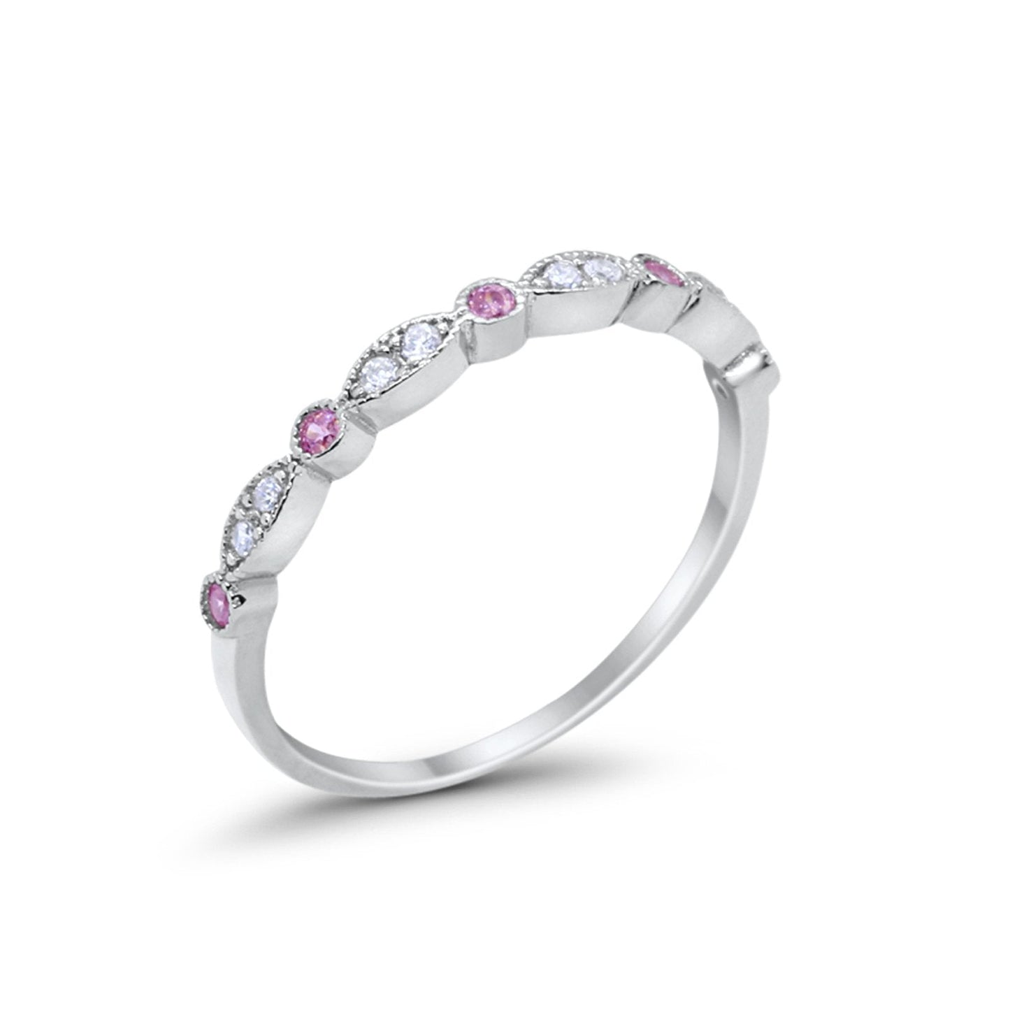 Half Eternity Wedding Band Round Simulated Pink CZ