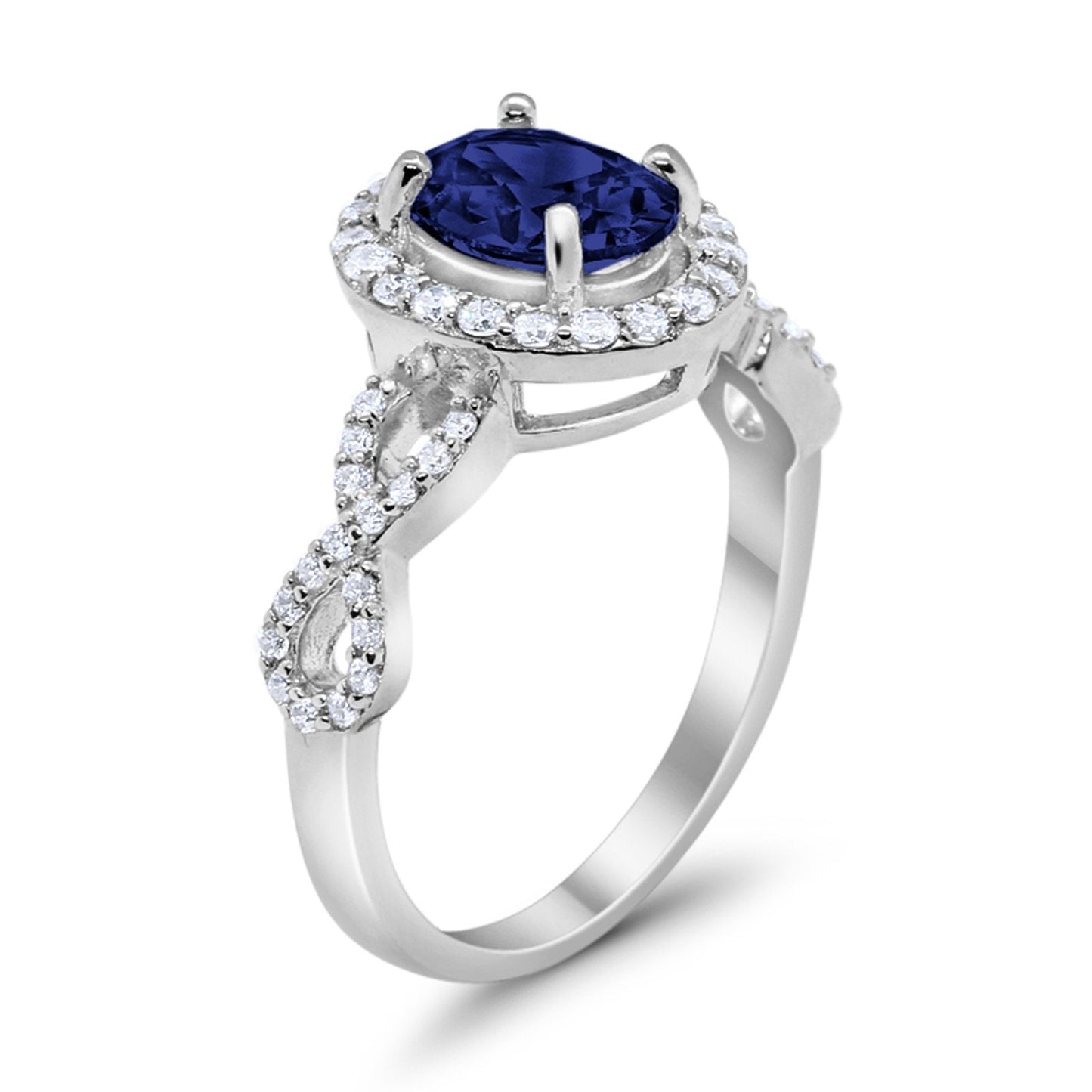 Art Deco Wedding Ring Oval Simulated Blue Sapphire CZ