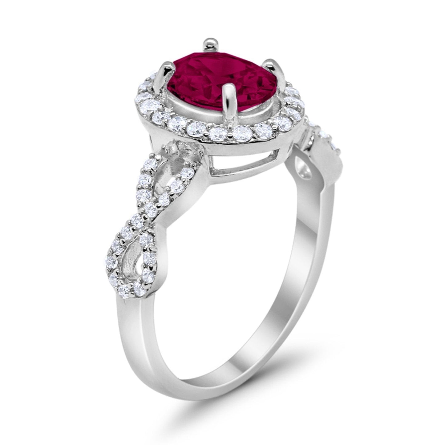 Art Deco Wedding Ring Oval Simulated Ruby CZ