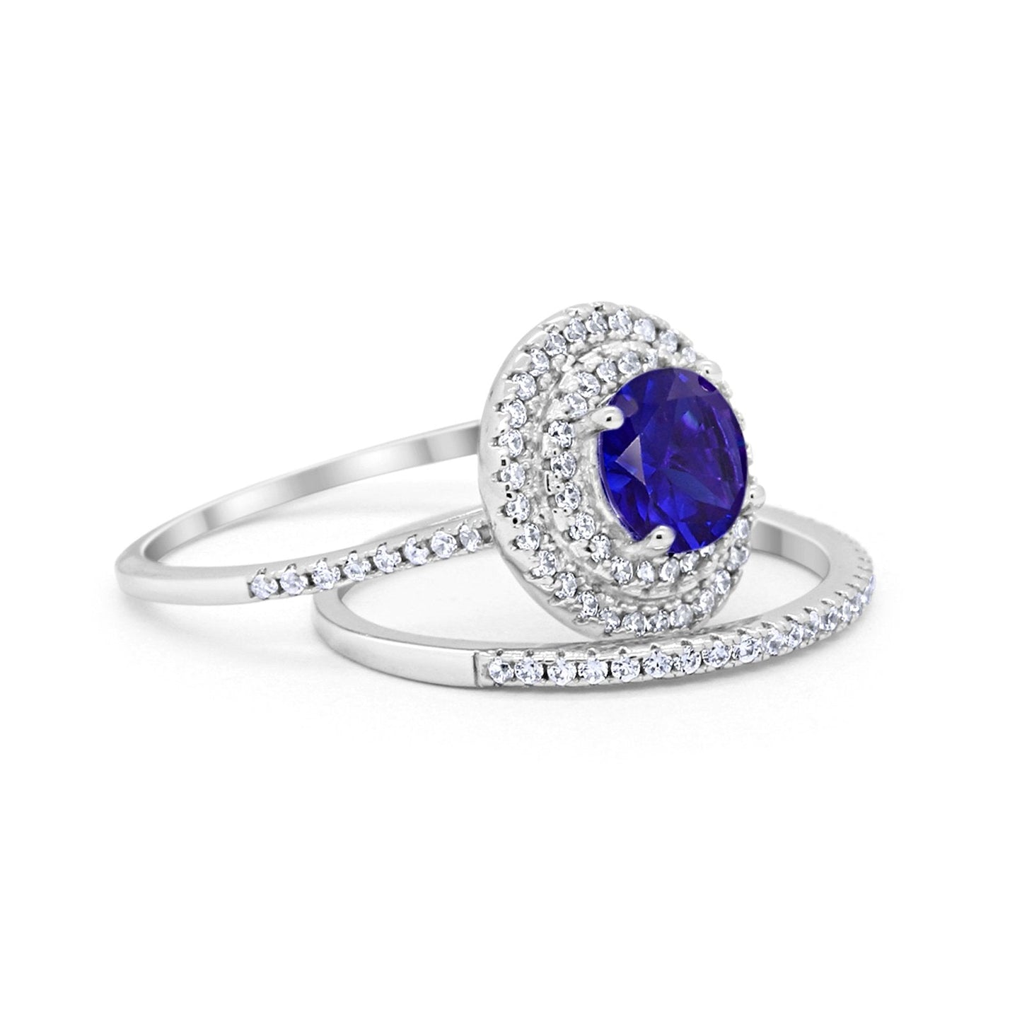 Double Halo Engagement Bridal Piece Ring Simulated Blue Sapphire CZ