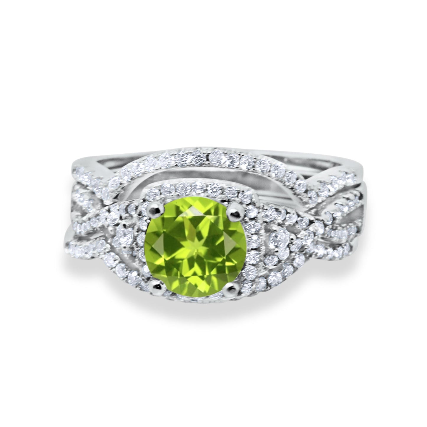 Three Piece Wedding Ring Simulated Peridot CZ