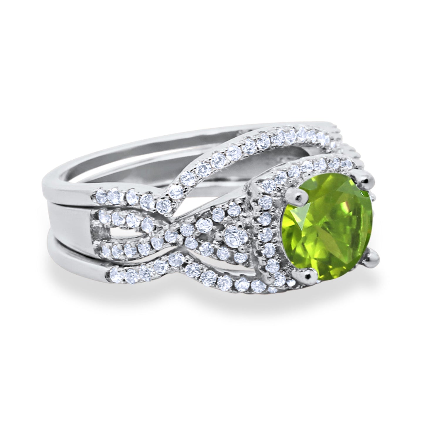 Three Piece Wedding Ring Simulated Peridot CZ