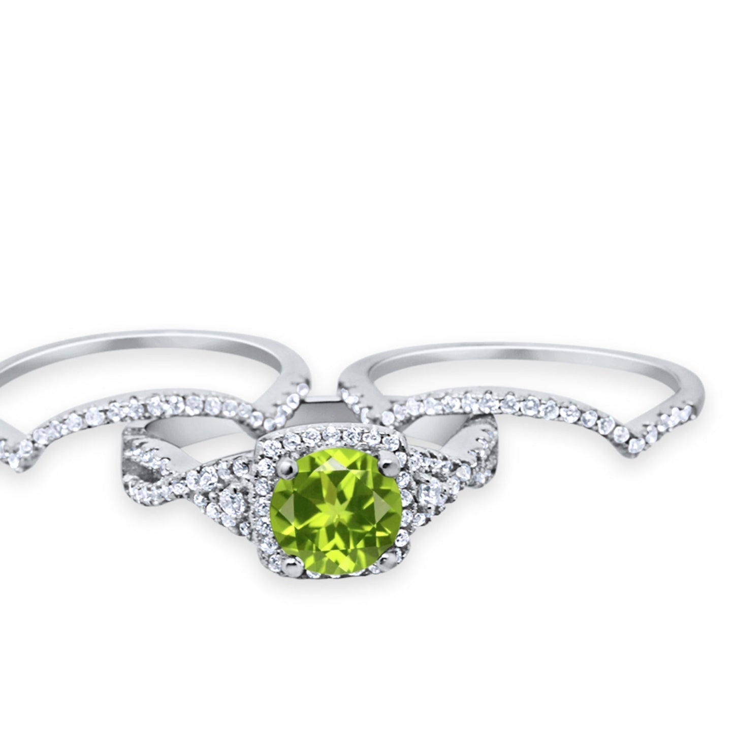 Three Piece Wedding Ring Simulated Peridot CZ