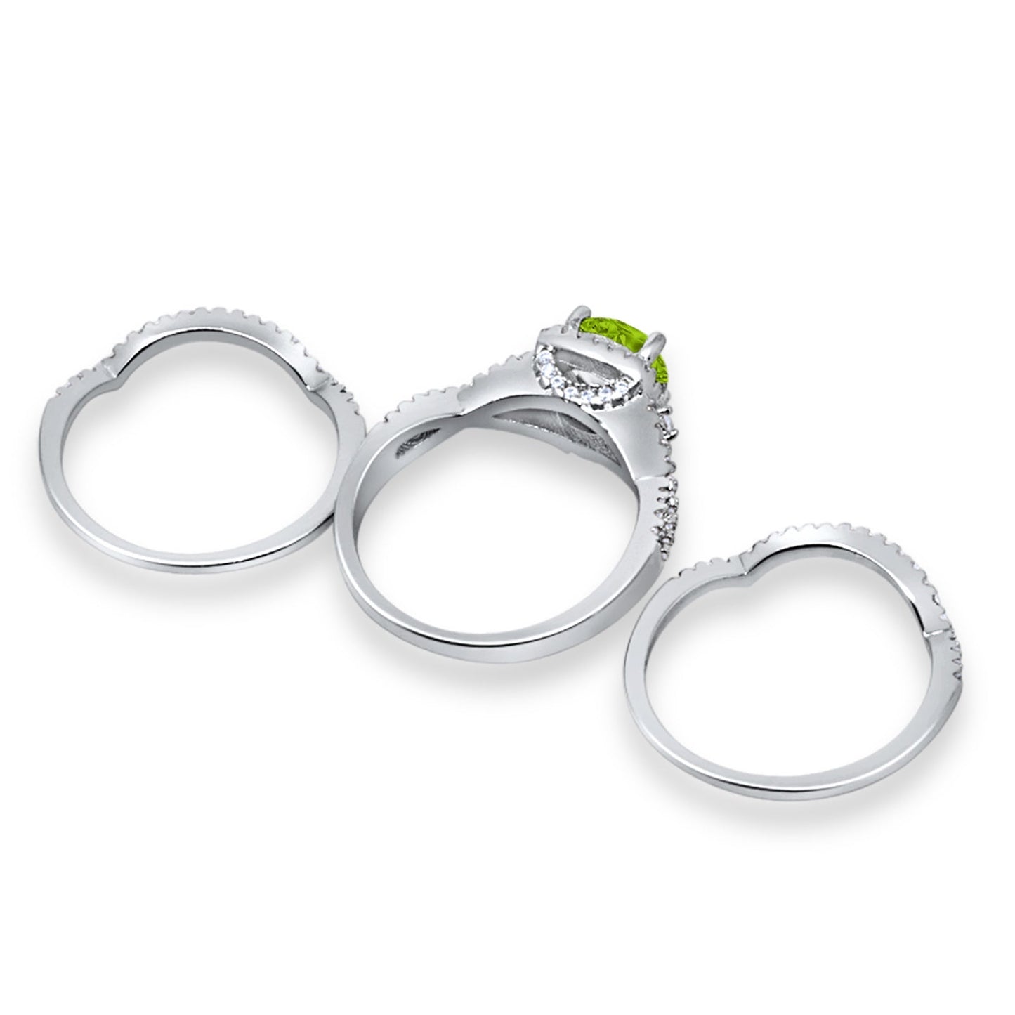 Three Piece Wedding Ring Simulated Peridot CZ