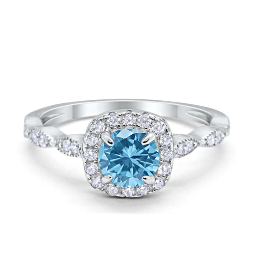 Art Deco Wedding Engagement Ring Round Simulated Aquamarine CZ