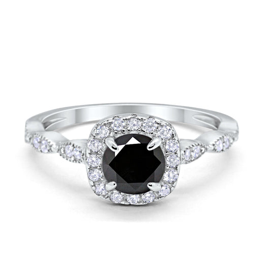 Art Deco Wedding Engagement Ring Round Simulated Black CZ Solid