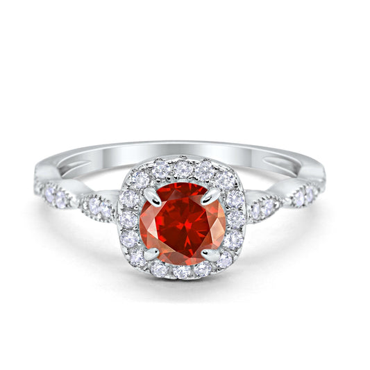 Art Deco Wedding Engagement Ring Round Simulated Garnet CZ