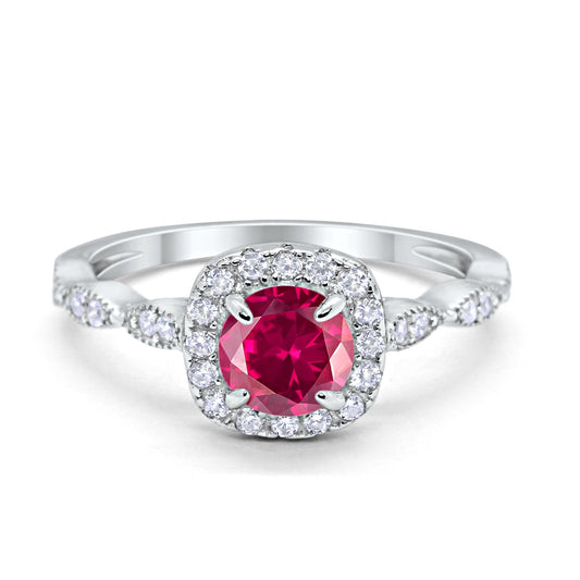 Art Deco Wedding Engagement Ring Round Simulated Ruby CZ