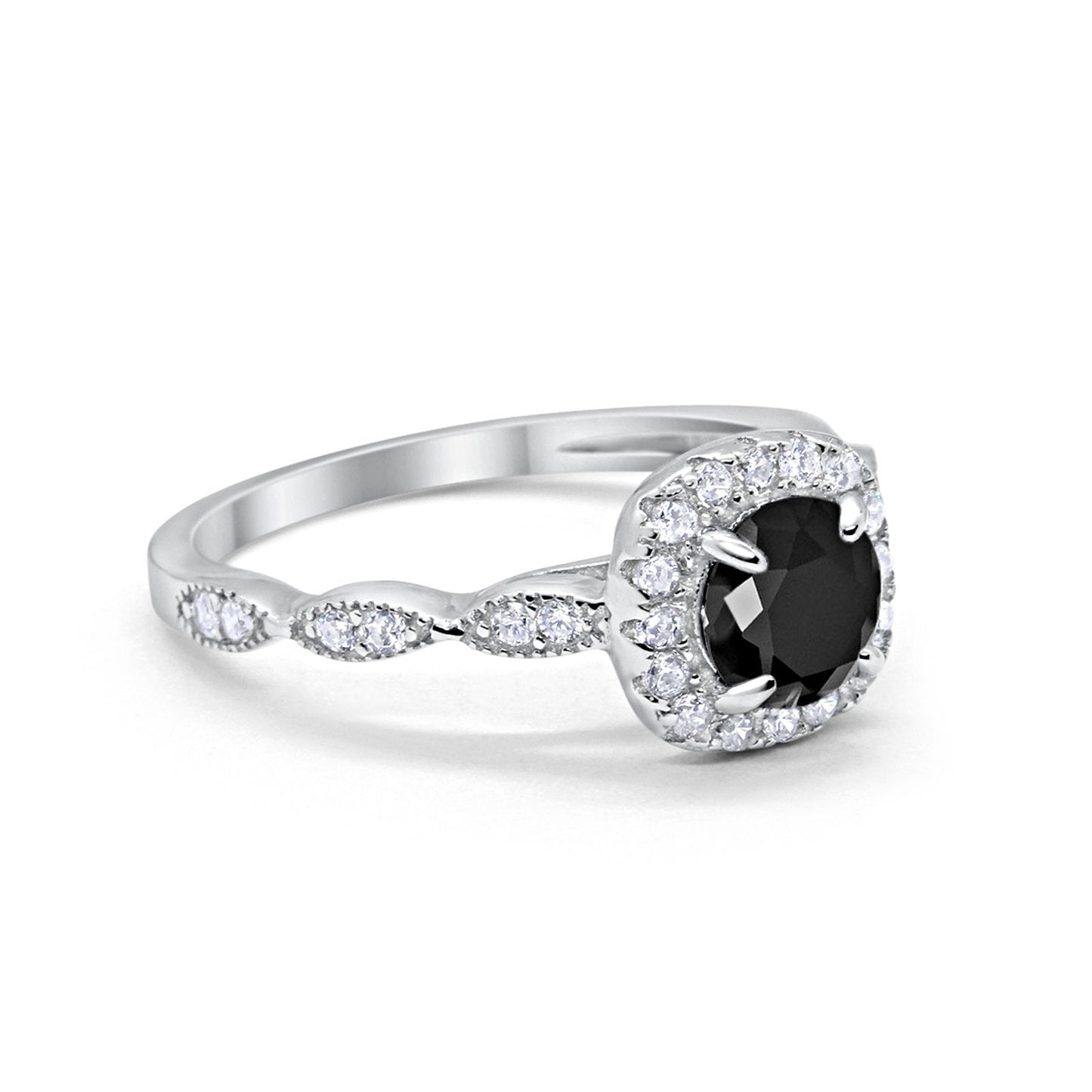 Art Deco Wedding Engagement Ring Round Simulated Black CZ Solid