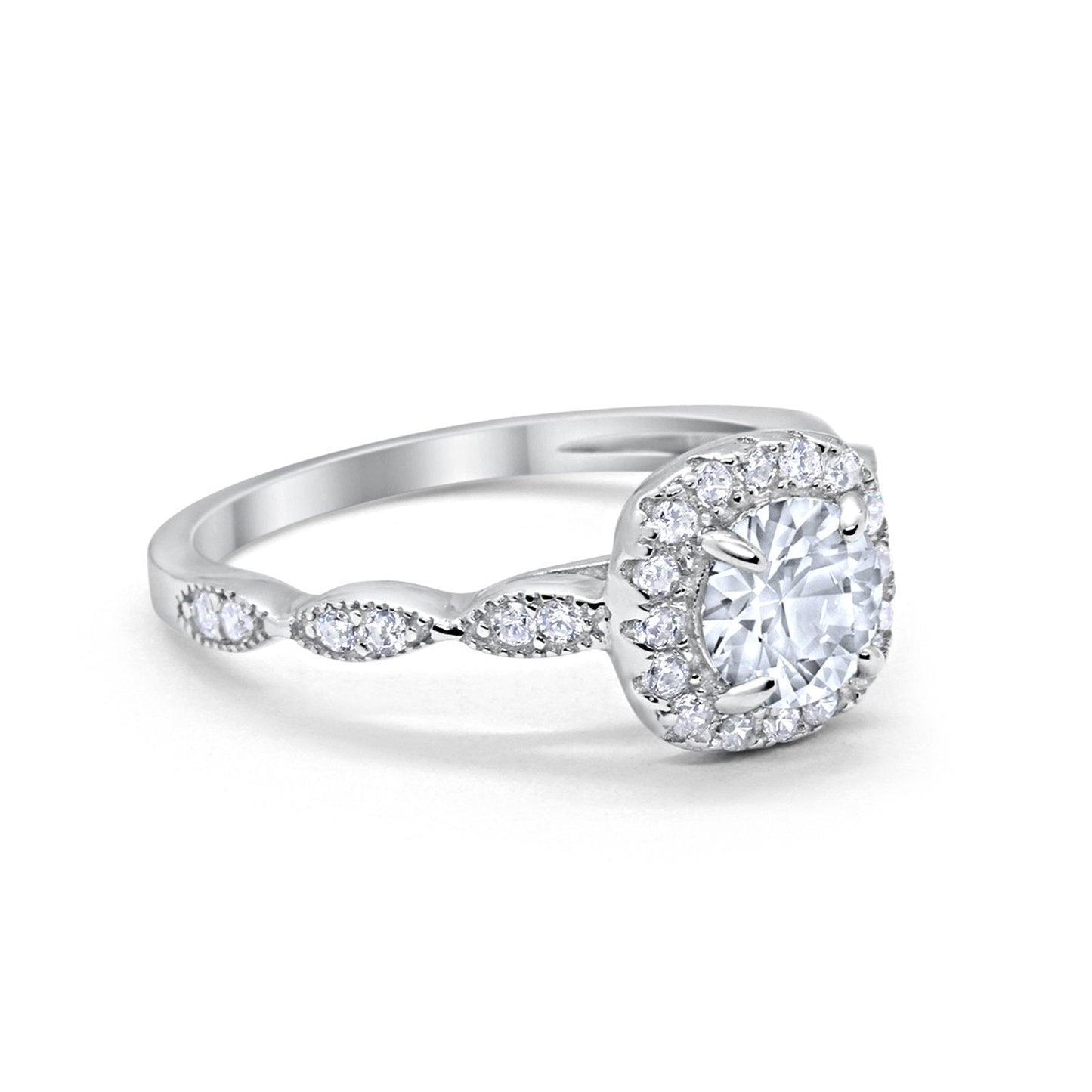 Art Deco Wedding Engagement Ring Round Simulated Cubic Zirconia