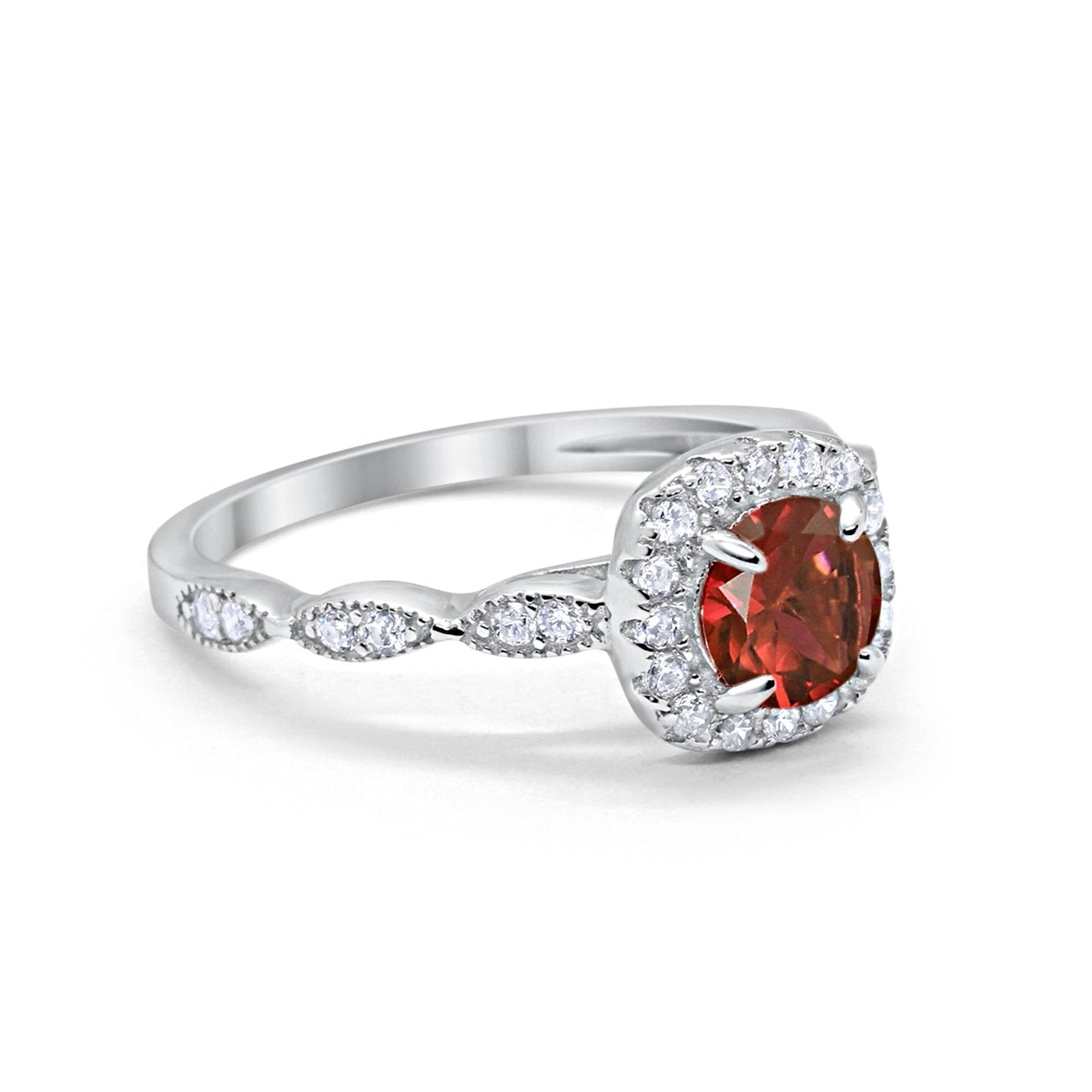 Art Deco Wedding Engagement Ring Round Simulated Garnet CZ