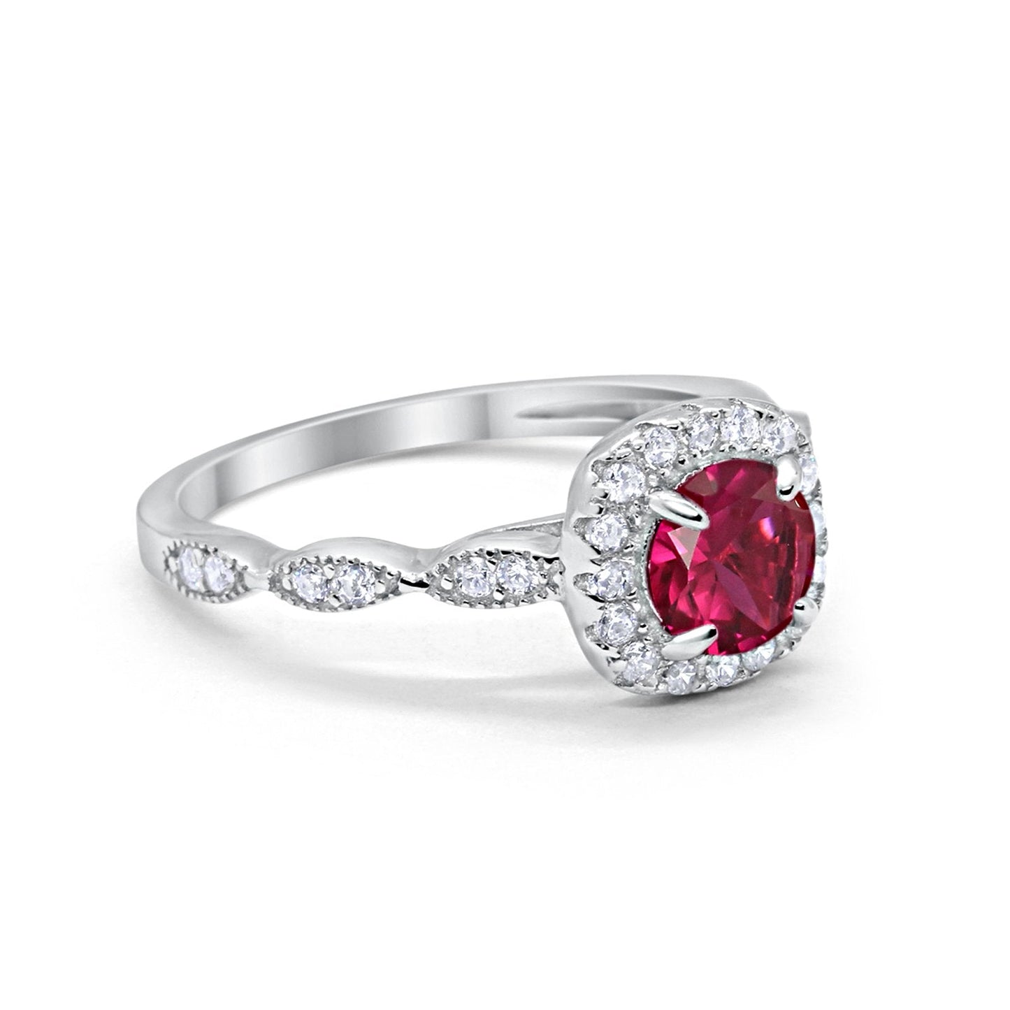 Art Deco Wedding Engagement Ring Round Simulated Ruby CZ