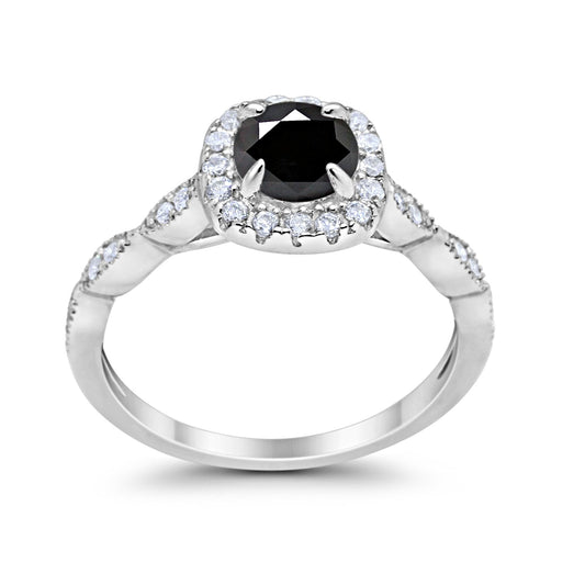 Art Deco Wedding Engagement Ring Round Simulated Black CZ Solid