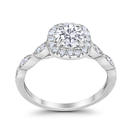 Art Deco Wedding Engagement Ring Round Simulated Cubic Zirconia