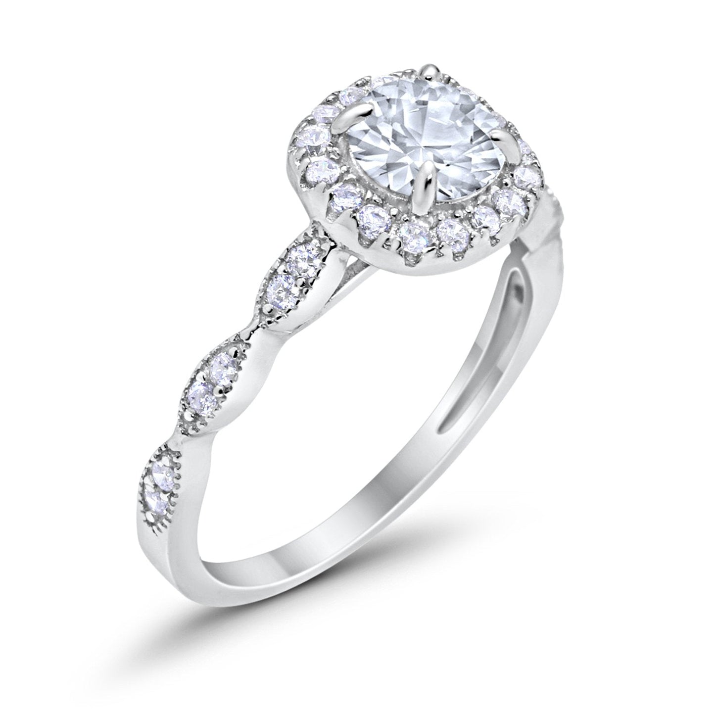 Art Deco Wedding Engagement Ring Round Simulated Cubic Zirconia