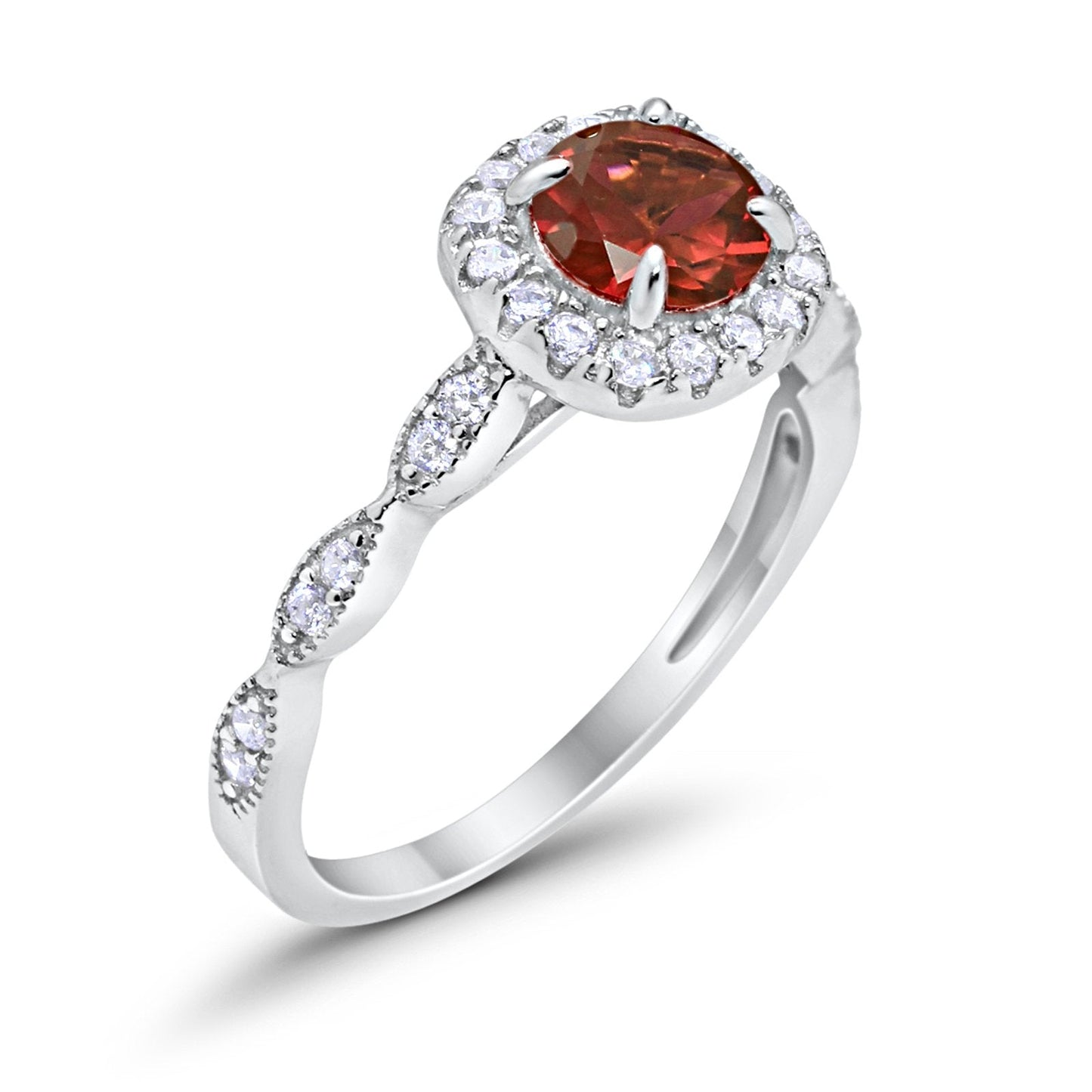 Art Deco Wedding Engagement Ring Round Simulated Garnet CZ