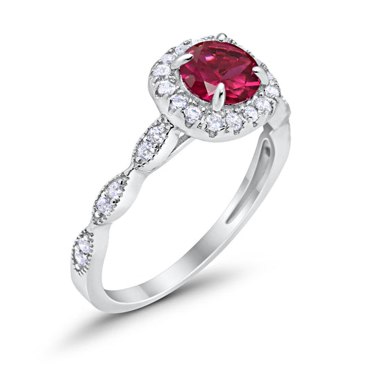 Art Deco Wedding Engagement Ring Round Simulated Ruby CZ