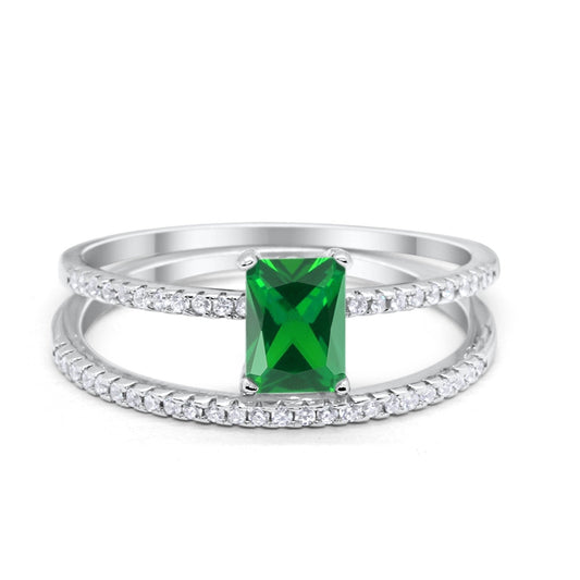 Art Deco Two Piece Wedding Radiant Simulated Emerald CZ Ring