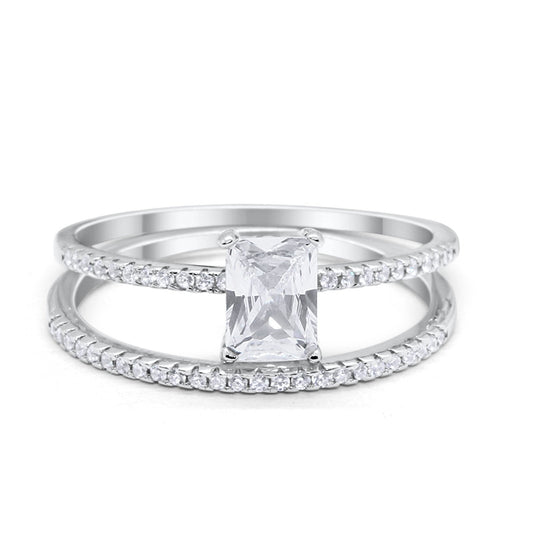 Art Deco Two Piece Radiant Simulated Cubic Zirconia Wedding Ring