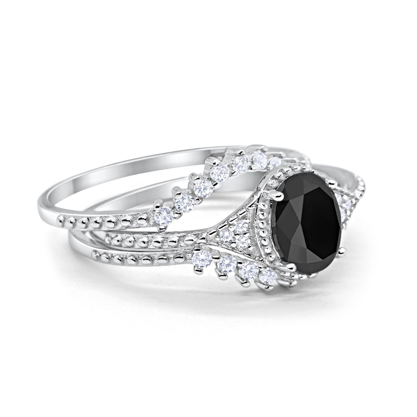 Three Piece Art Deco Simulated Black CZ Wedding Ring