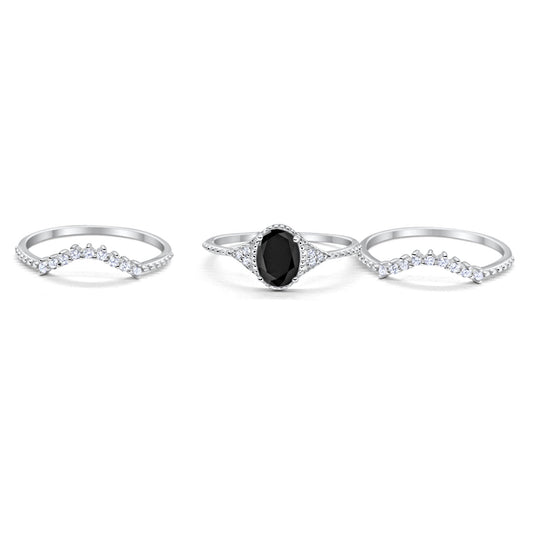 Three Piece Art Deco Simulated Black CZ Wedding Ring