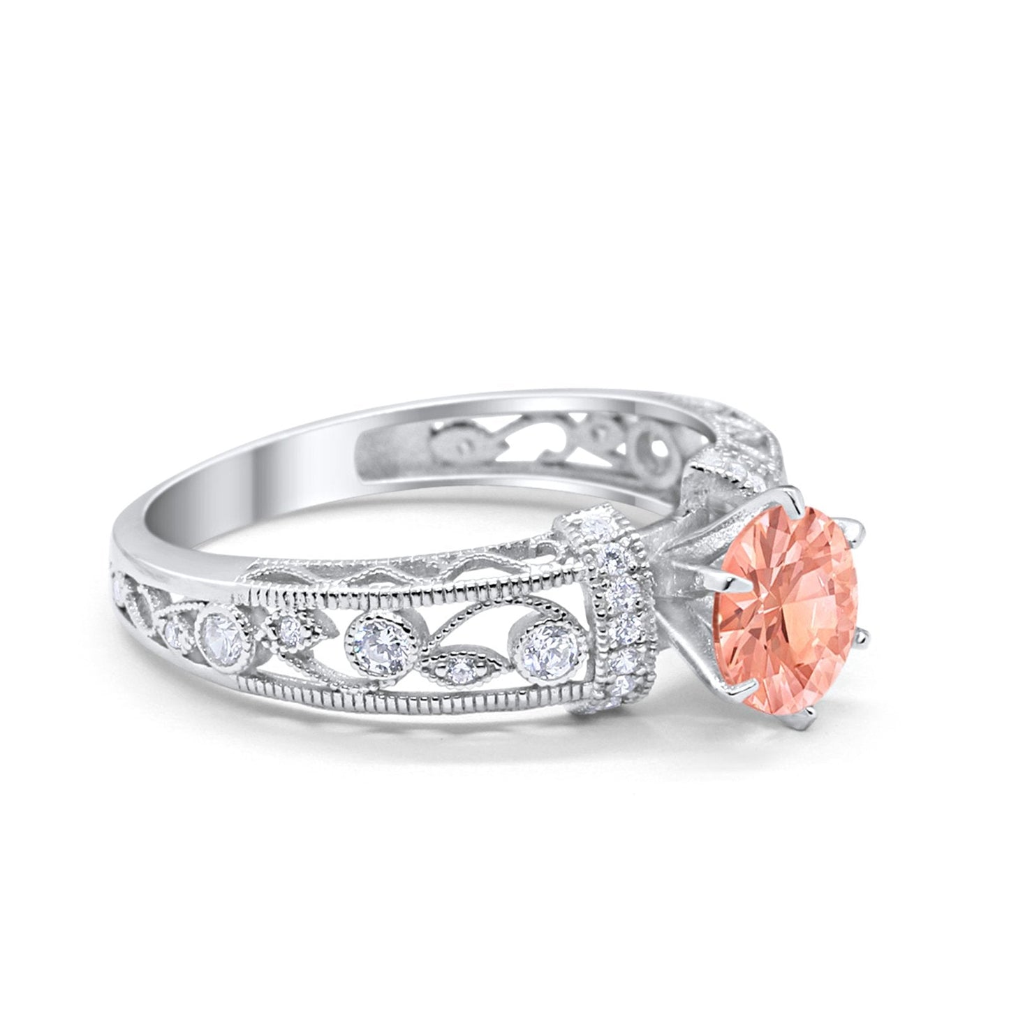 Art Deco Wedding Promise Ring Round Simulated Morganite CZ