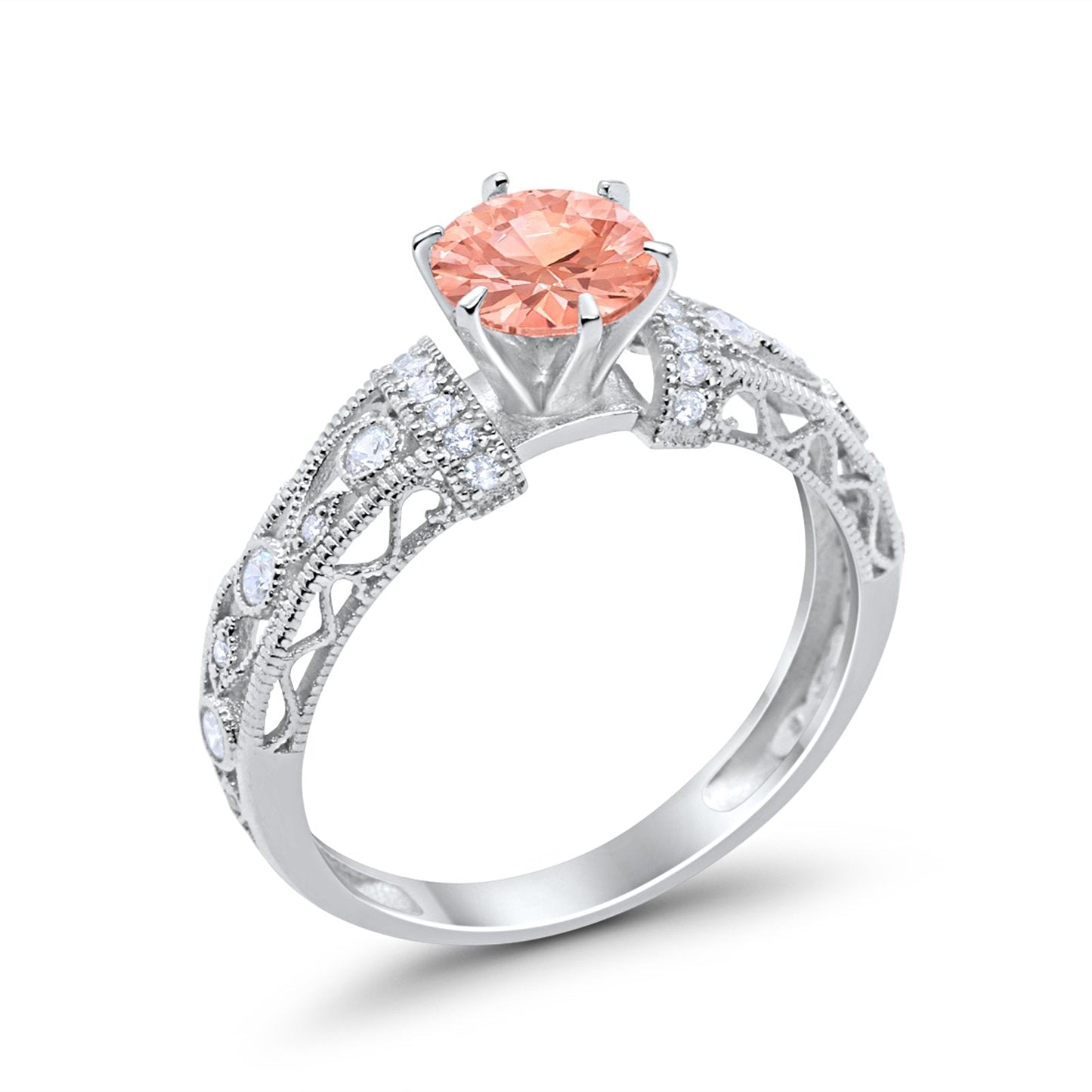 Art Deco Wedding Promise Ring Round Simulated Morganite CZ