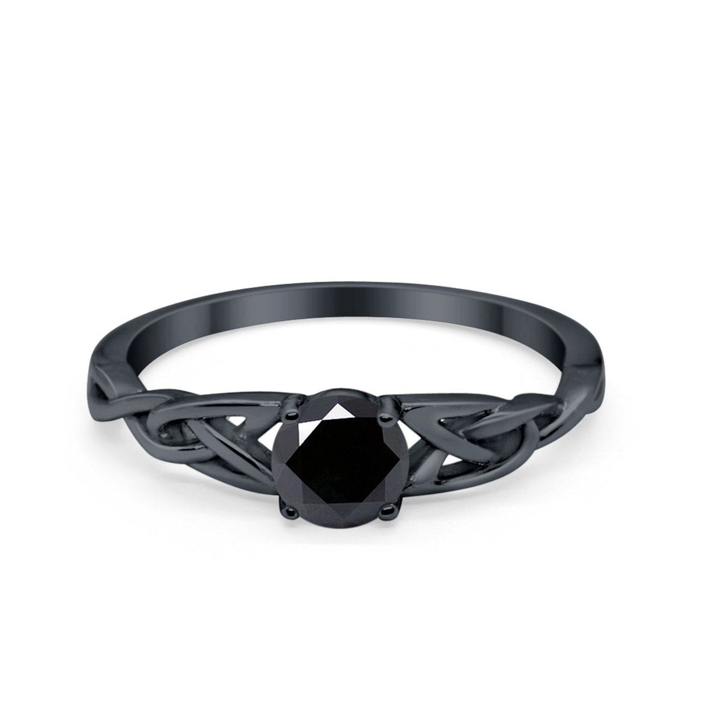 Solitaire Trinity Black Tone, Simulated Black CZ Engagement Ring