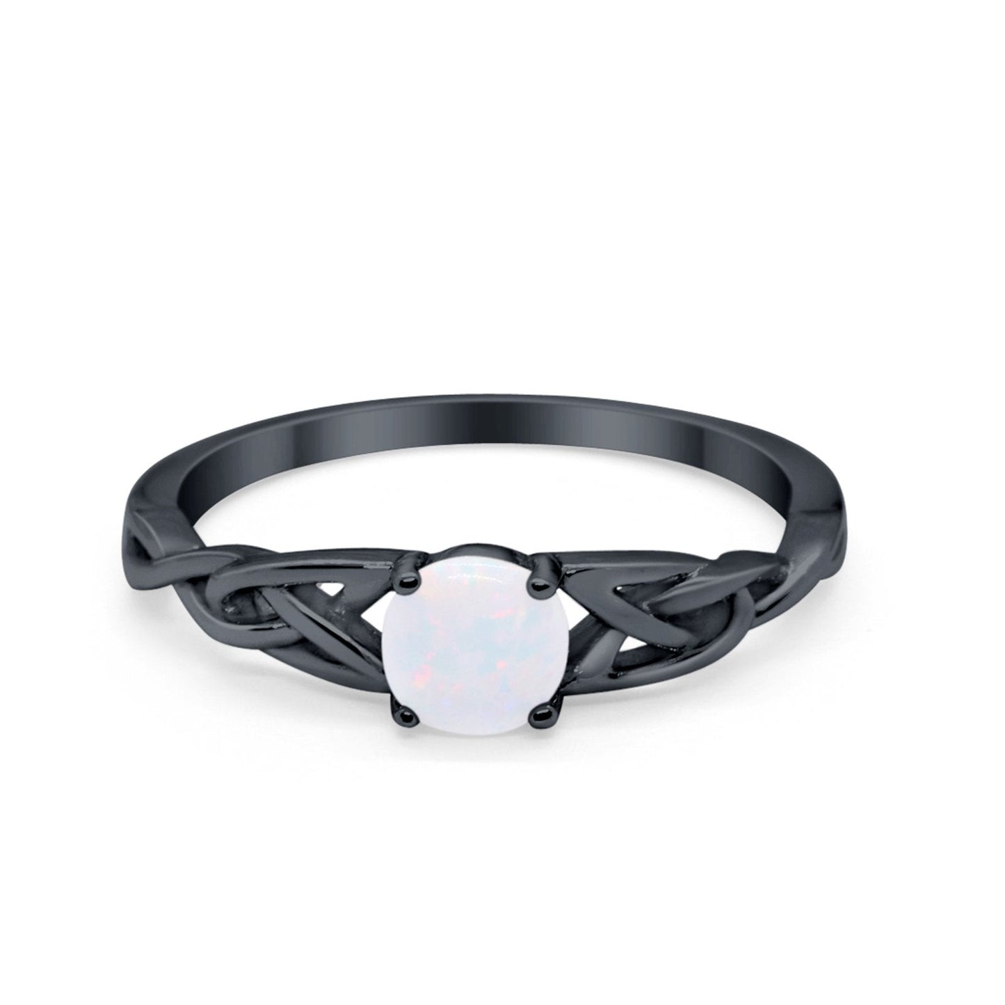 Celtic Trinity Black Tone, Lab Created White Opal Wedding Ring