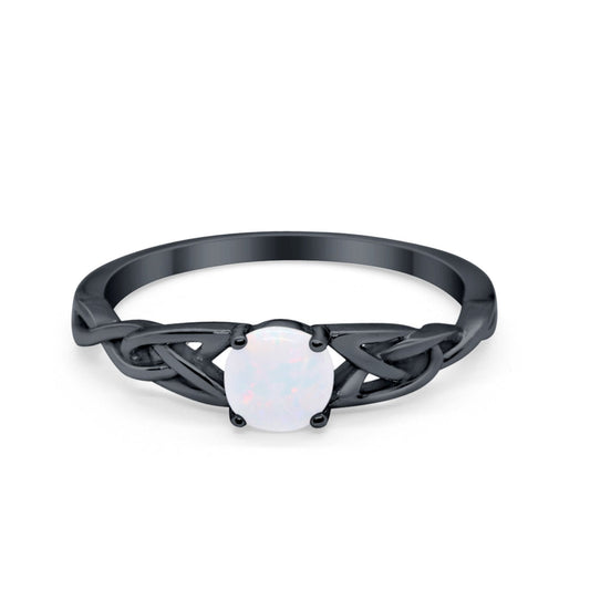 Celtic Trinity Black Tone, Lab Created White Opal Wedding Ring