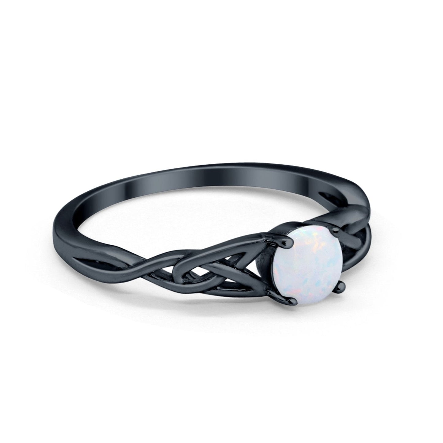 Celtic Trinity Black Tone, Lab Created White Opal Wedding Ring