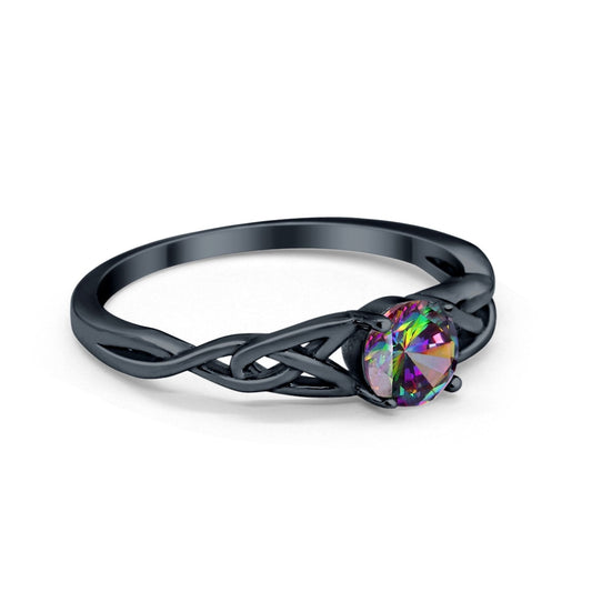 Celtic Trinity Black Tone, Simulated Rainbow CZ Wedding Ring