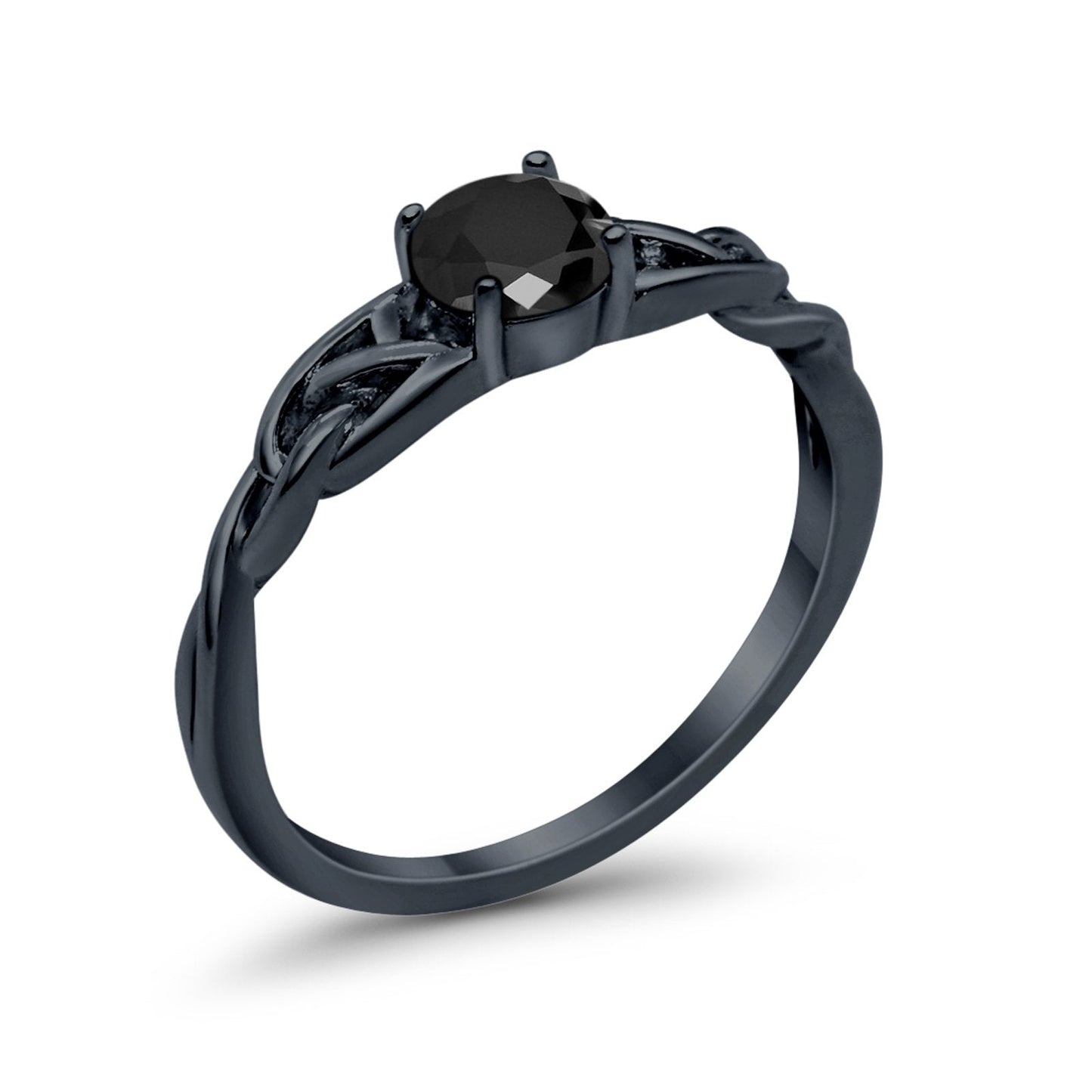 Solitaire Trinity Black Tone, Simulated Black CZ Engagement Ring