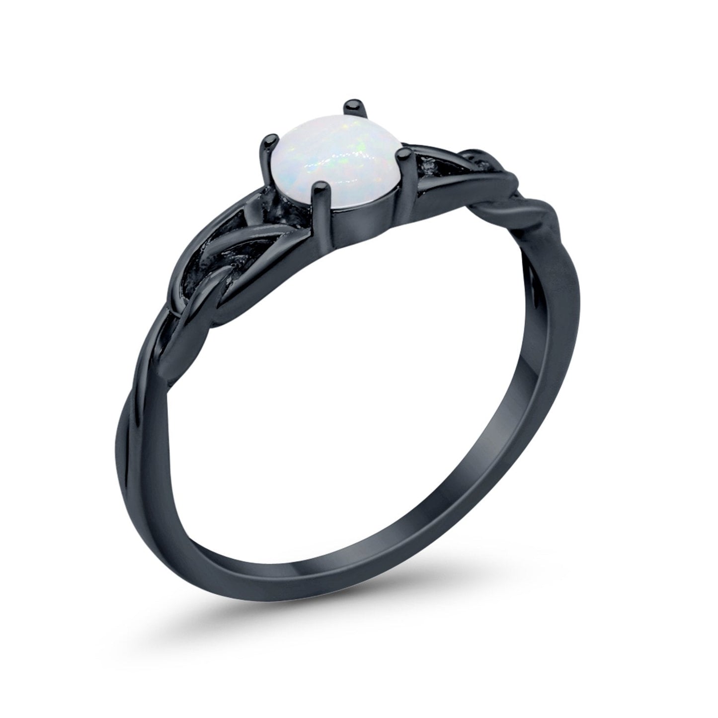 Celtic Trinity Black Tone, Lab Created White Opal Wedding Ring