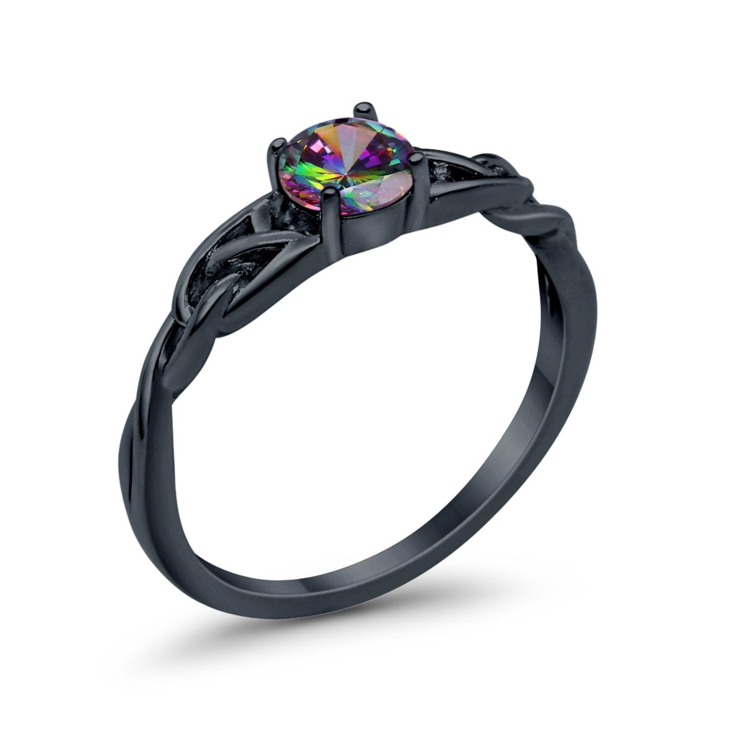 Celtic Trinity Black Tone, Simulated Rainbow CZ Wedding Ring