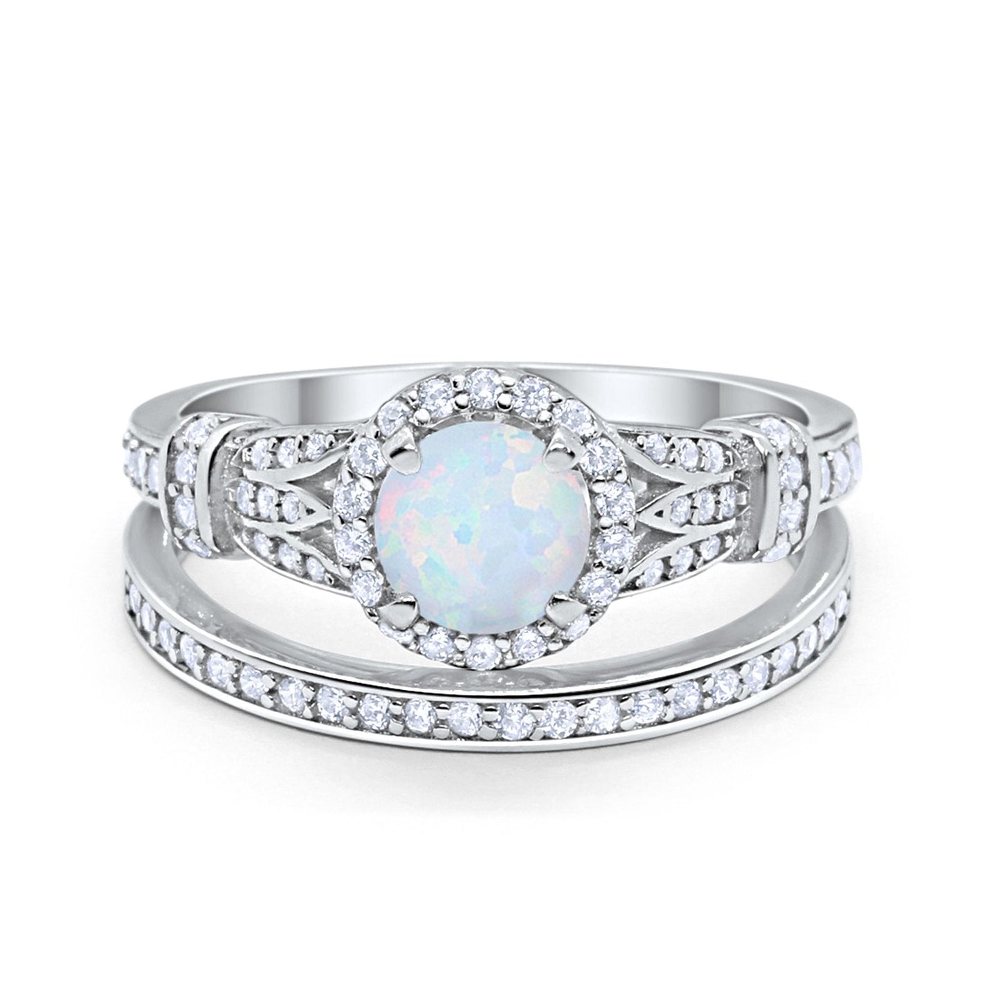 Two Piece Wedding Promise Ring Lab Created White Opal