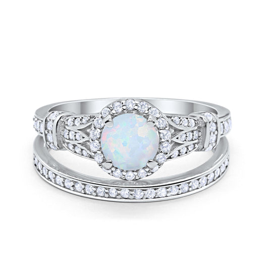 Two Piece Wedding Promise Ring Lab Created White Opal