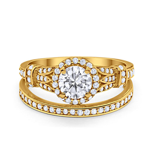 Two Piece Wedding Promise Ring Yellow Tone, Simulated CZ