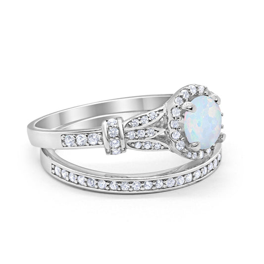 Two Piece Wedding Promise Ring Lab Created White Opal