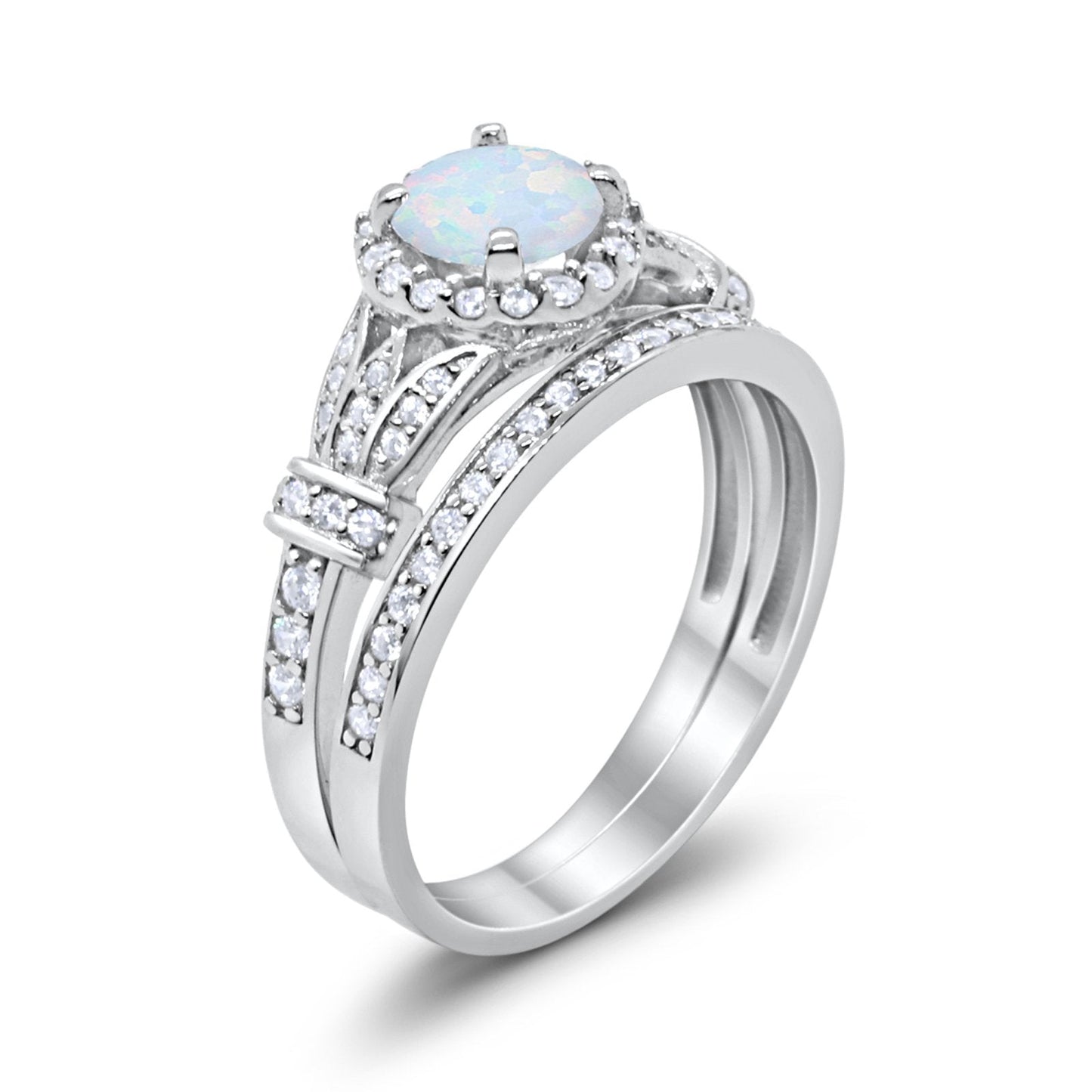 Two Piece Wedding Promise Ring Lab Created White Opal