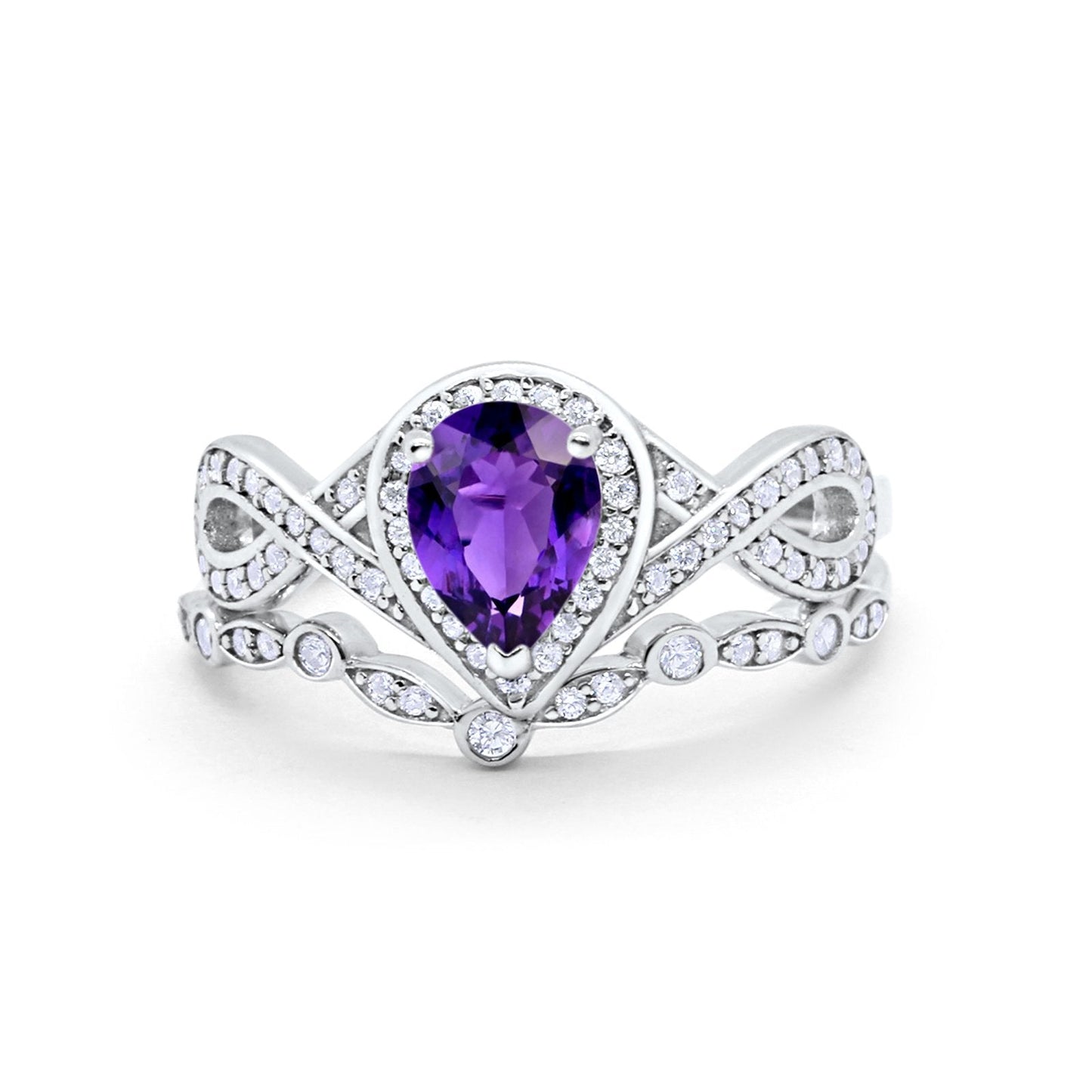 Teardrop Piece Art Deco Wedding Ring Simulated Amethyst CZ