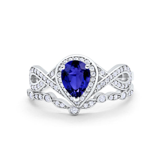 Teardrop Wedding Ring Band Piece Simulated Blue Sapphire CZ