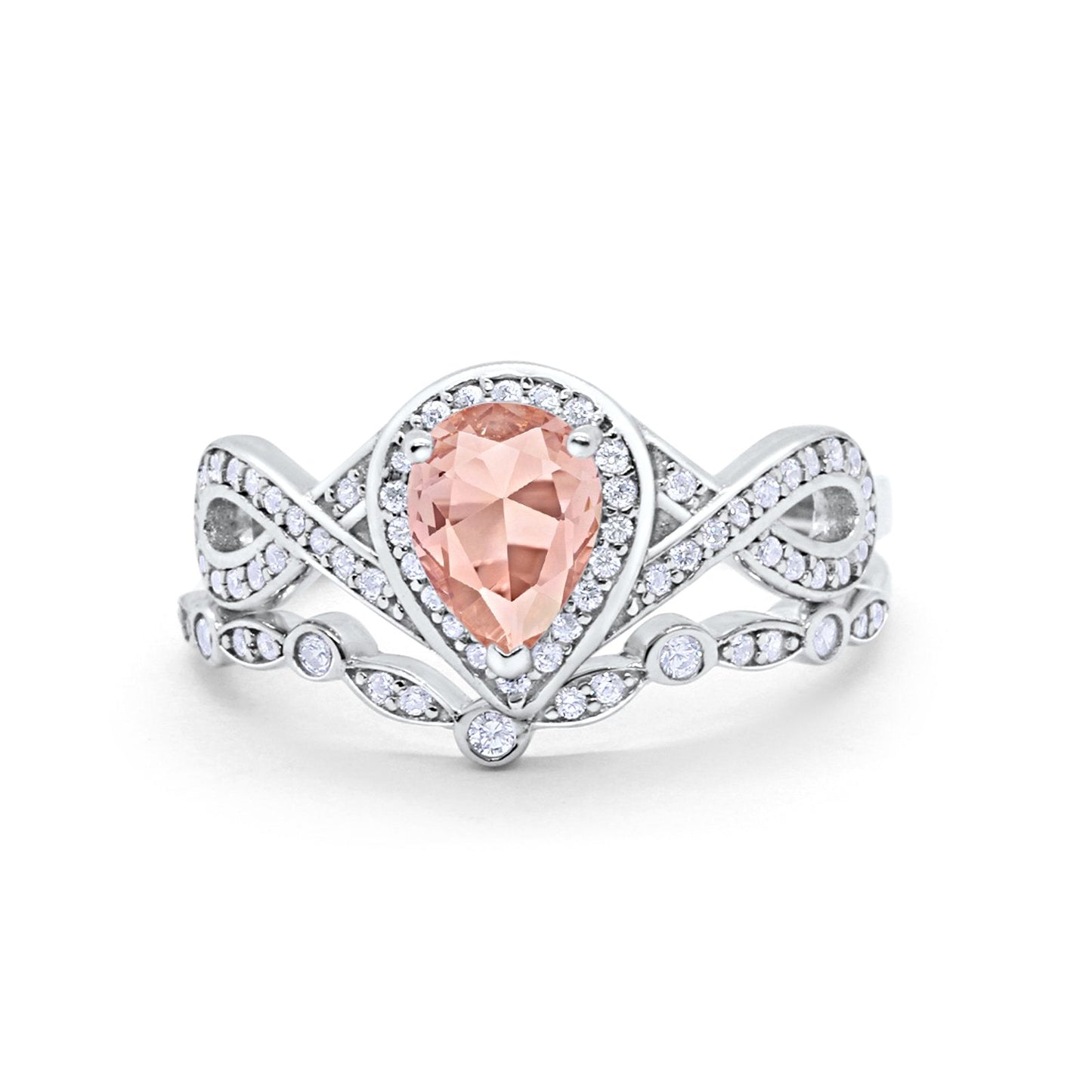 Teardrop Piece Art Deco Wedding Ring Simulated Morganite CZ