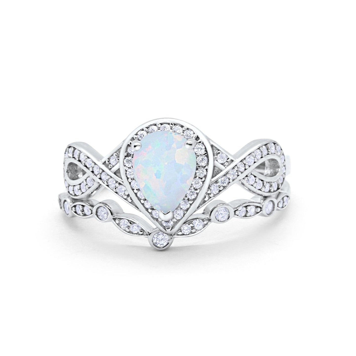 Teardrop Wedding Piece Ring Band Created White Opal